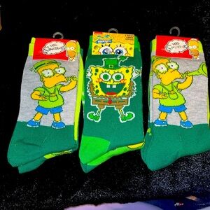 🆕 The Simpson’s and Sponge Bob St. Patrick’s Day Crew Socks